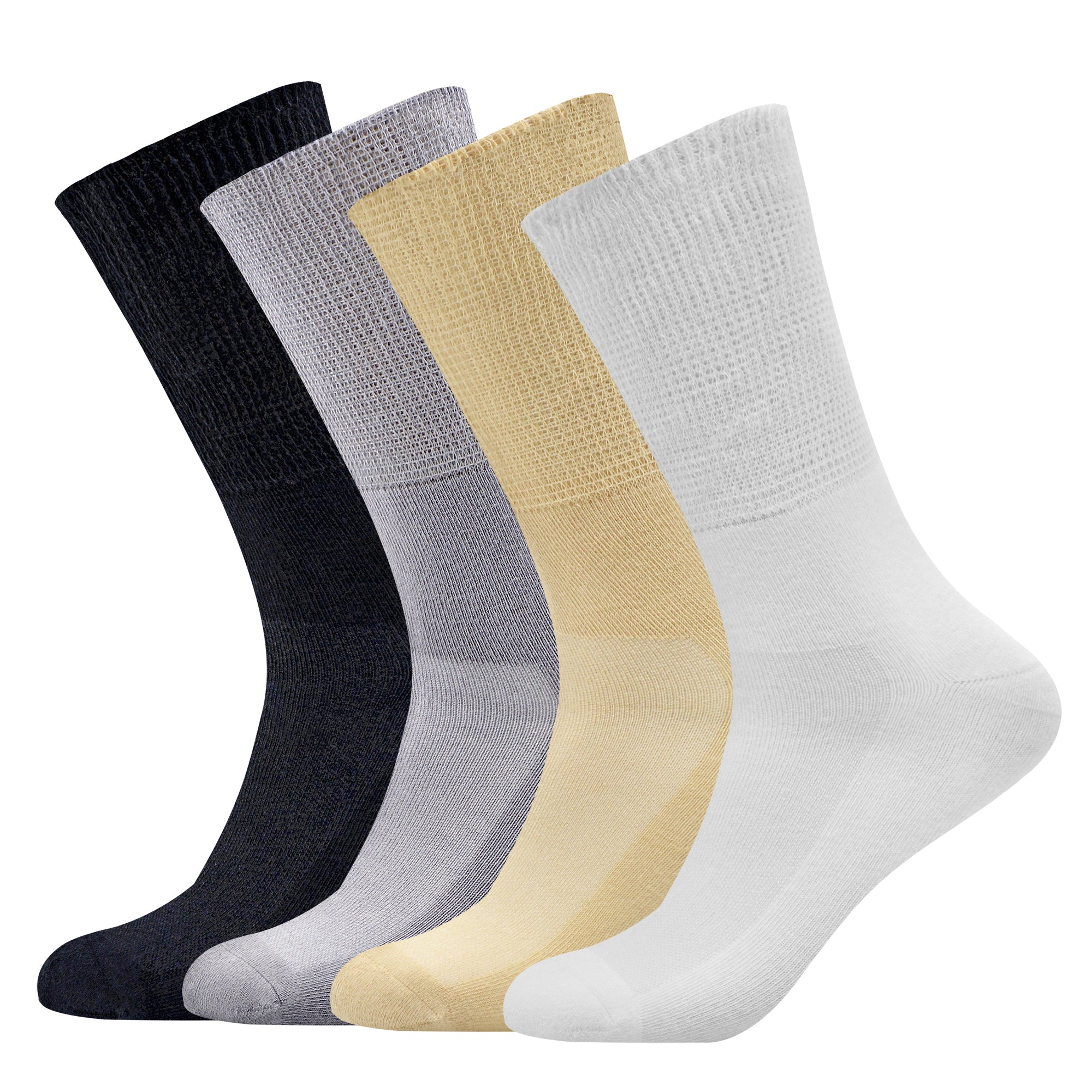 Socks Daze 4 Pack Non-Binding Top Diabetic Socks for Men Women, Thin Soft Crew Mid Calf Socks with Seamless Toe-Socks Daze