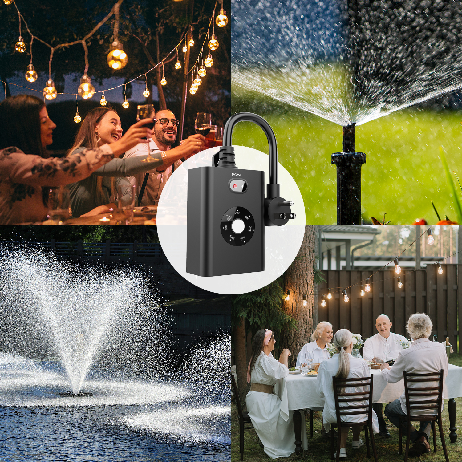 New One Outdoor Timer Lights Sensor Dusk to Dawn Waterproof Light Timer Plug 2 Outlets Weatherproof Countdown for Garden Courtyard and Home Holiday