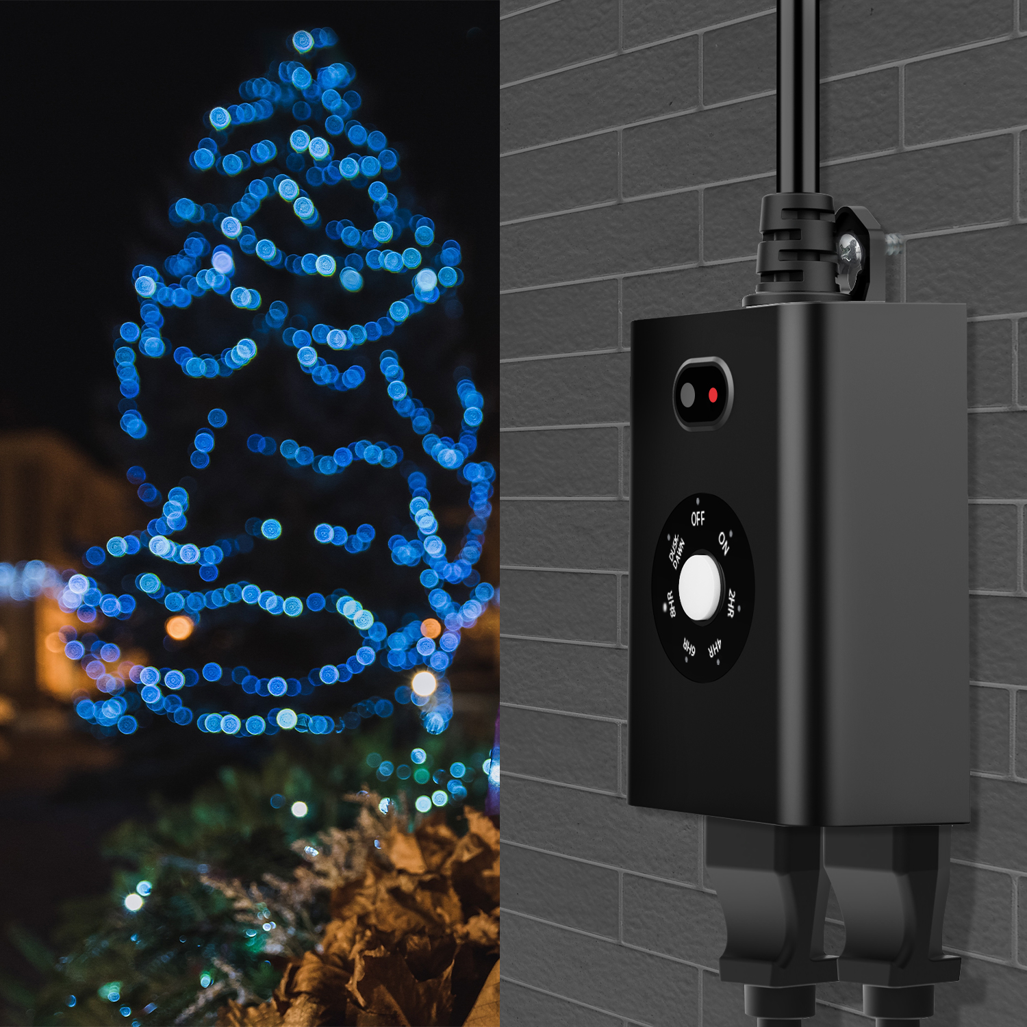 New One Outdoor Timer Lights Sensor Dusk to Dawn Waterproof Light Timer Plug 2 Outlets Weatherproof Countdown for Garden Courtyard and Home Holiday