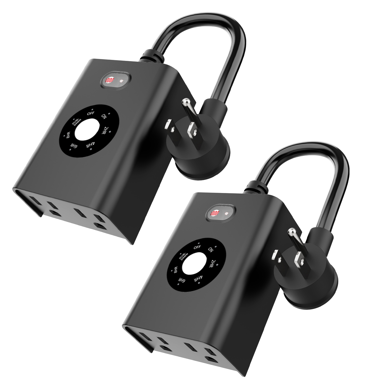 New One Outdoor Timer Lights Sensor Dusk to Dawn Waterproof Light Timer Plug 2 Outlets Weatherproof Countdown for Garden Courtyard and Home Holiday