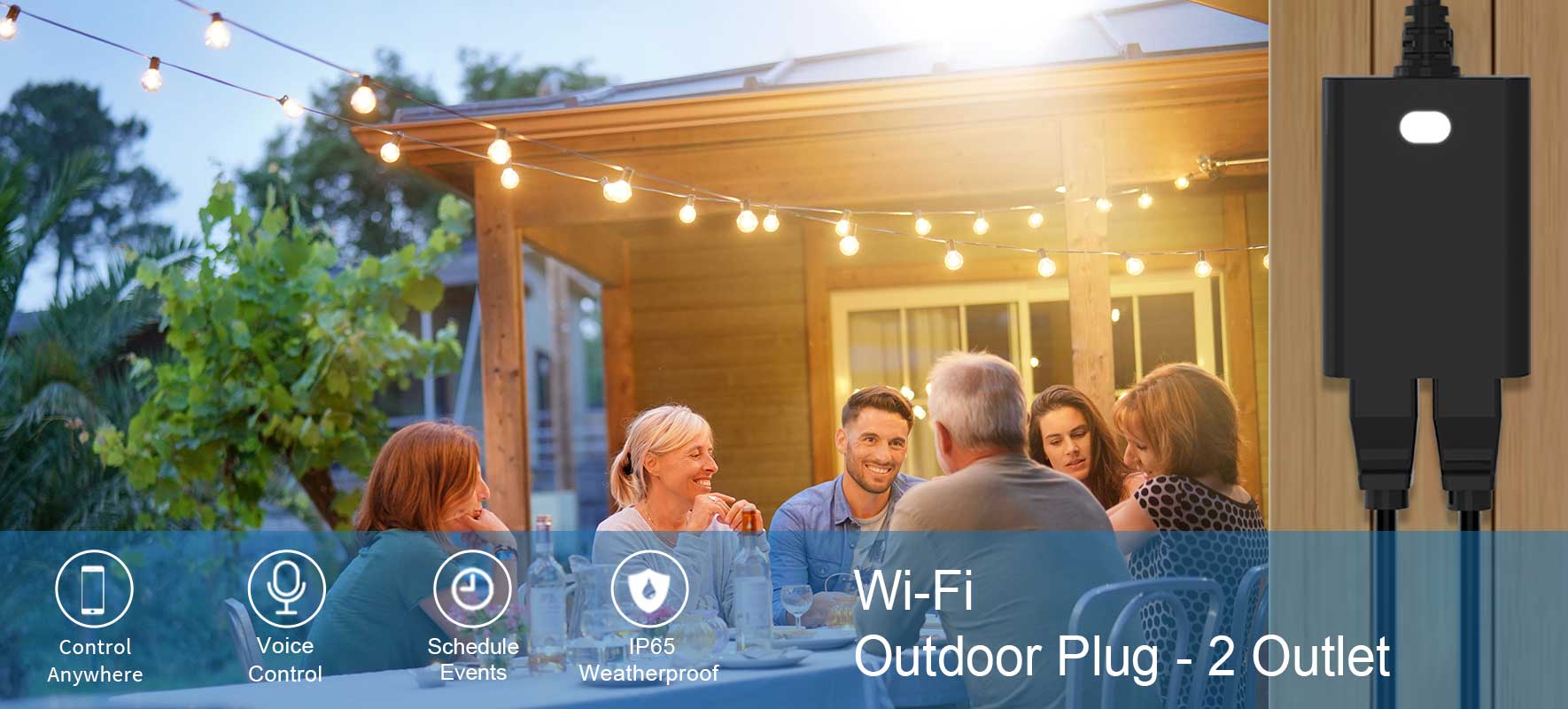 OOWOLF Outdoor Smart Plug with 2 Sockets, IP64 Waterproof WiFi Outlet  Compatible with Alexa and Google []