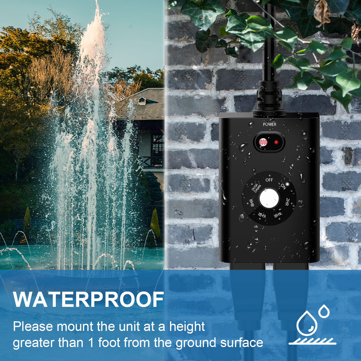 New One Outdoor Timer Lights Sensor Dusk to Dawn Waterproof Light Timer Plug 2 Outlets Weatherproof Countdown for Garden Courtyard and Home Holiday