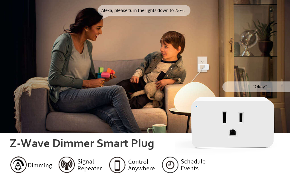 New One Z-Wave Plug, 700 Series Smart Dimmer Plug,Z-Wave Hub Required, 125V  60Hz Dimmable Smart Plug, Compatible with Alexa, Smartthings, Wink, Max