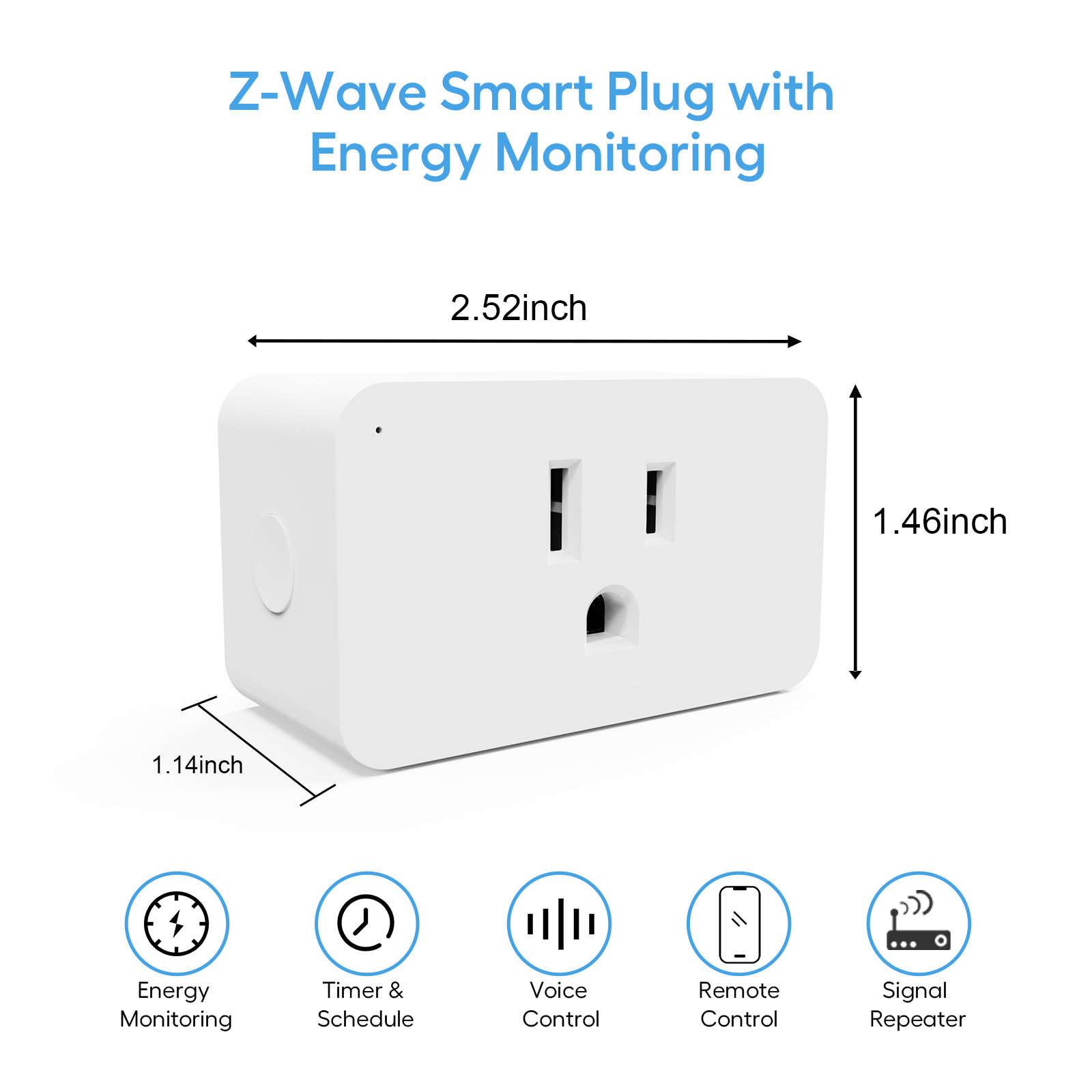 NewOne Z-Wave Plug, Smart Outlet with Electricity Monitoring,Z-Wave Hu