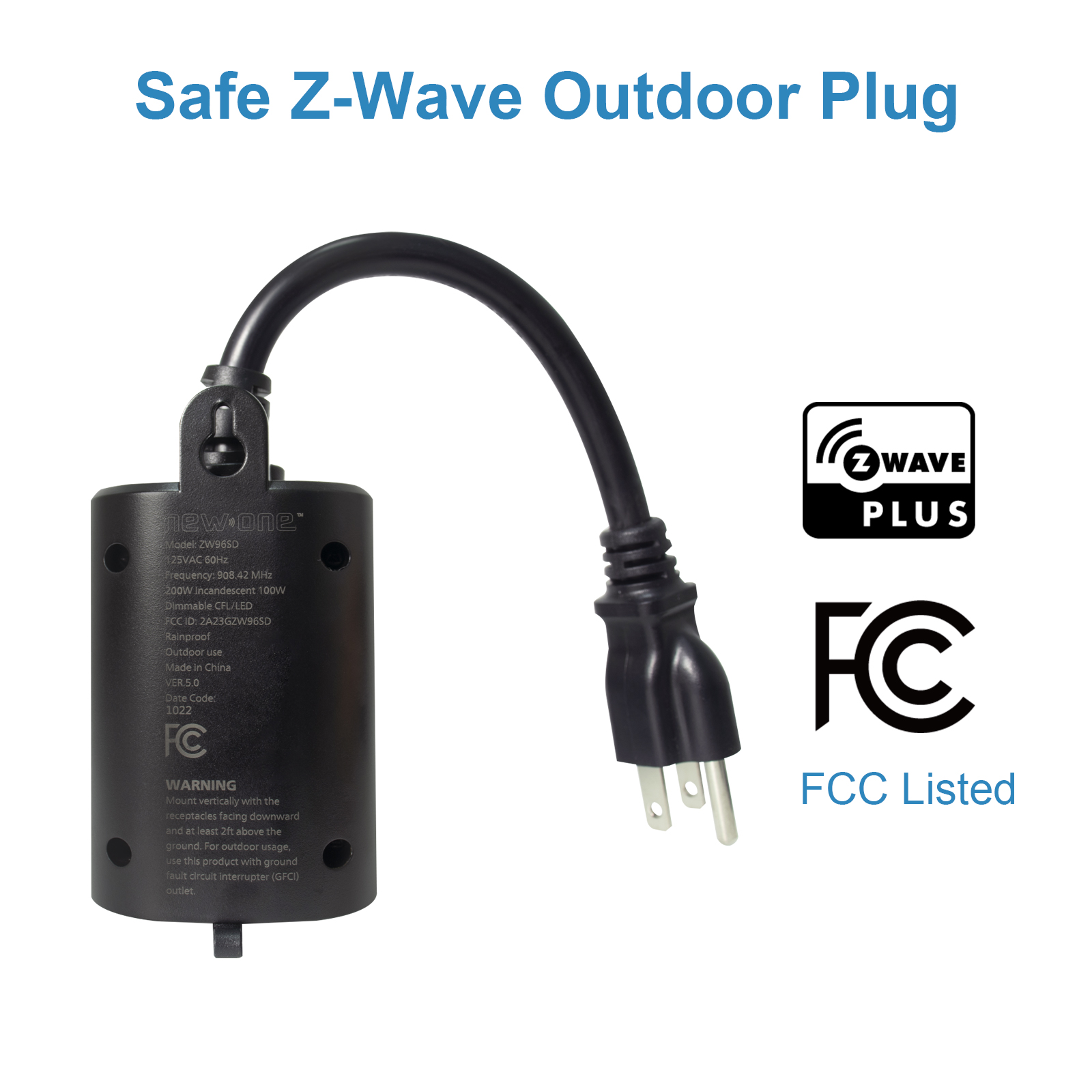 New One Z-Wave Outdoor Smart Plug, Smart Dimmer Plug, ZWave Hub Required, Built-in Repeater, Works with Google Assistant and Alexa, Max Power 400W, IP65 Waterproof