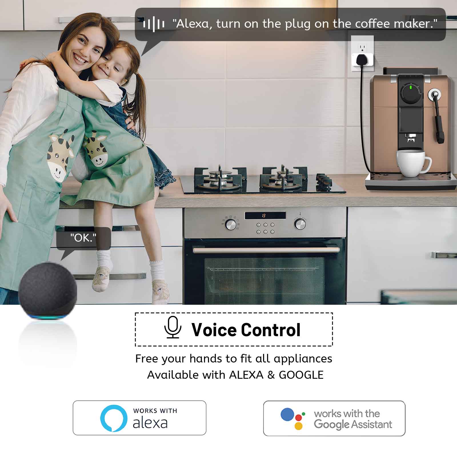 New One Wi-Fi Mini Smart Plug, Smart Socket Outlet 15A and max 1875W, Voice Control, Compatible with Alexa, Google Assistant and SmartThing,2.4G WiFi only, FCC & ETL Listed, 4 Pack