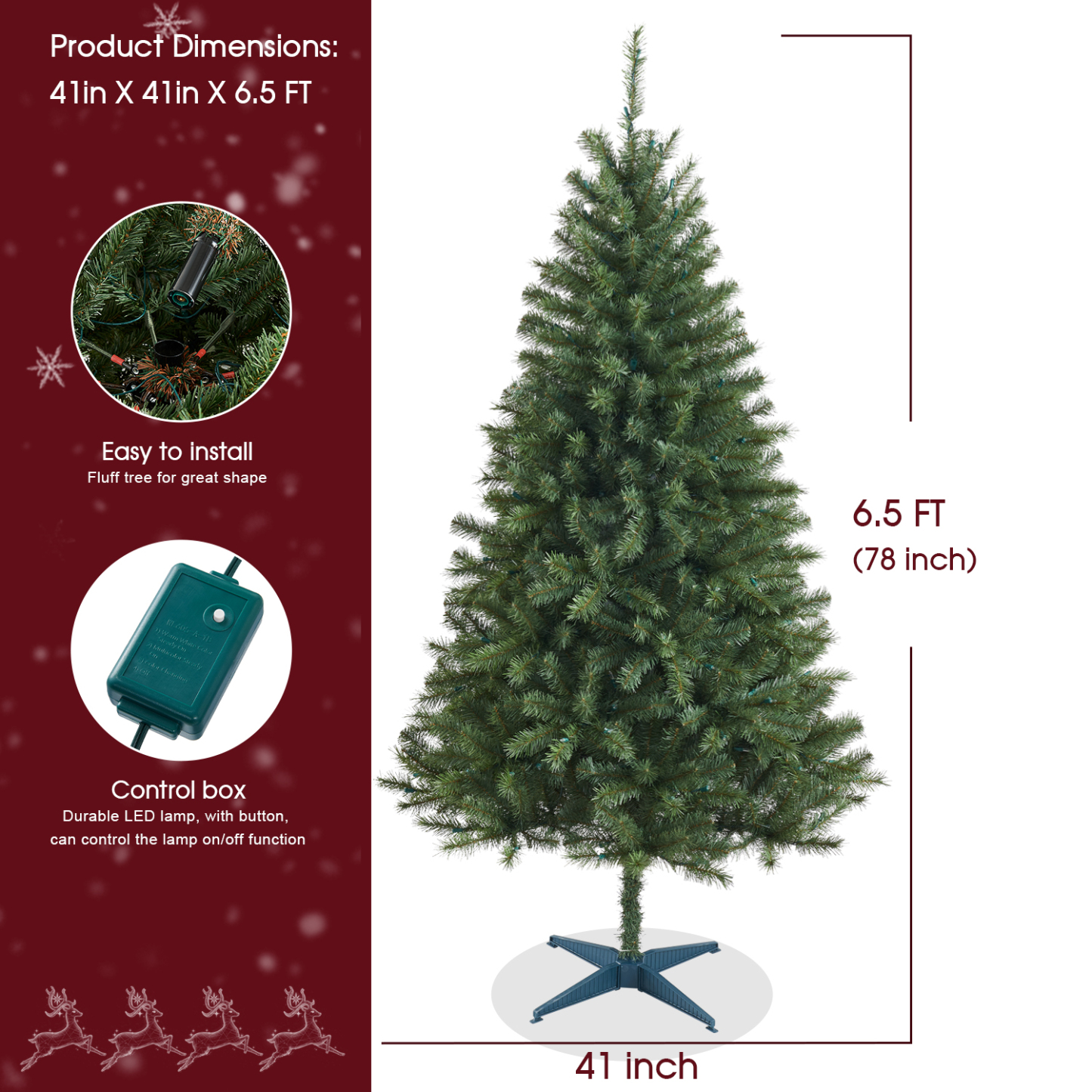 New One 6.5ft Christmas Tree,Pre-lit Artificial Christmas Tree with 250L Color Changing LED Lights, Easy to assemble,Suitable for Home, Office, Party Decoration