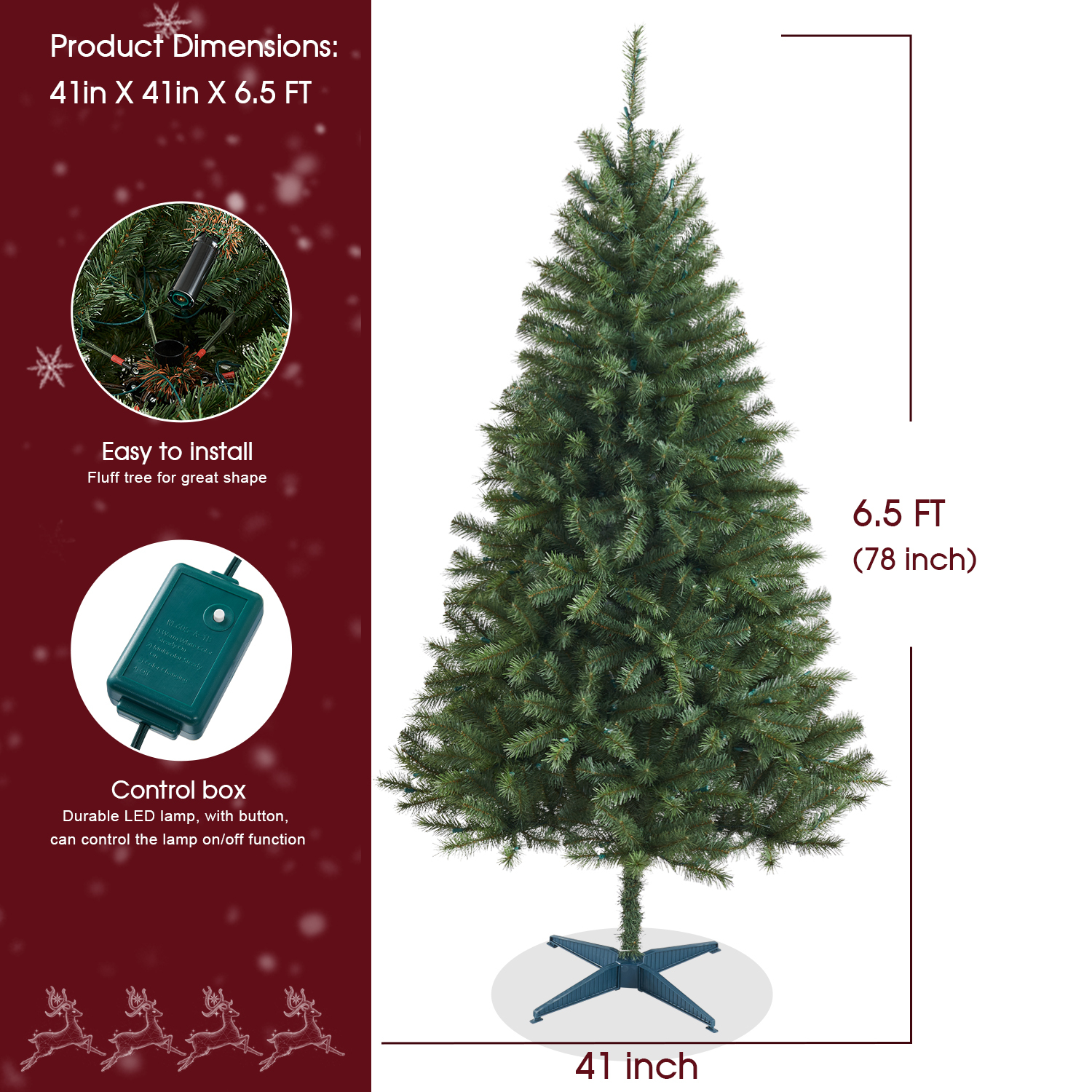 New One 6.5ft Christmas Tree,Pre-lit Artificial Christmas Tree with 250L Color Changing LED Lights, Easy to assemble,Suitable for Home, Office, Party Decoration