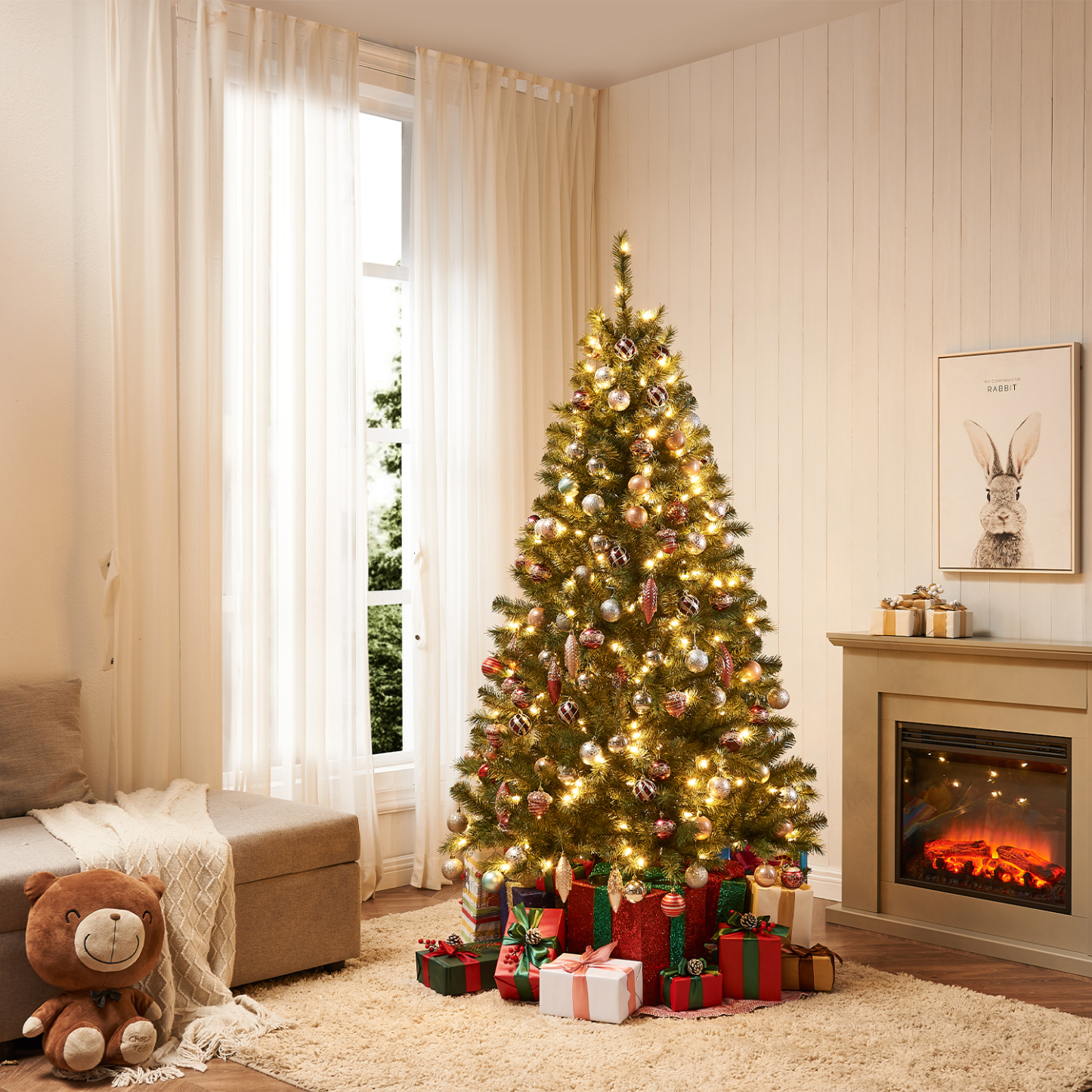 New One 6.5ft Christmas Tree,Pre-lit Artificial Christmas Tree with 250L Color Changing LED Lights, Easy to assemble,Suitable for Home, Office, Party Decoration