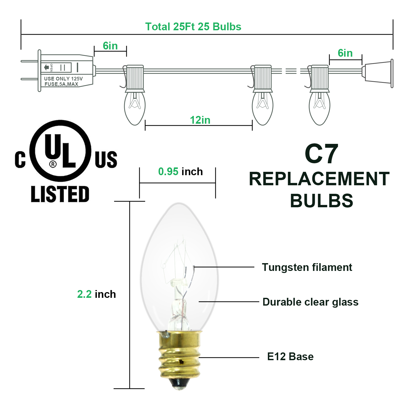 New One 3 Pack 25Ft C7 Christmas Lights, Outdoor Christmas String Ligh