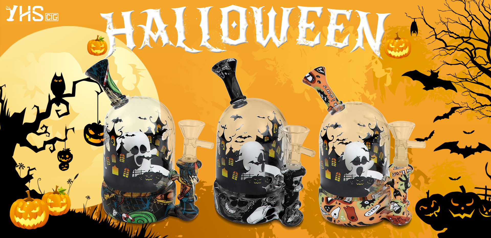 Waterwheel Water Pipe with Halloween Printing