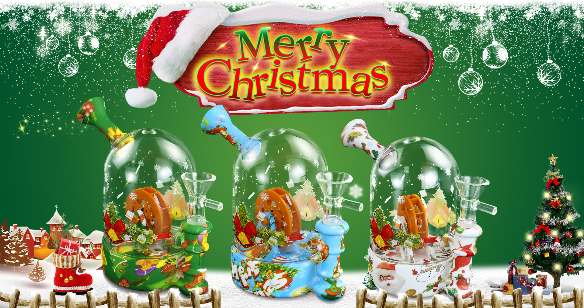 Waterwheel Water Pipe with Christmas Printing