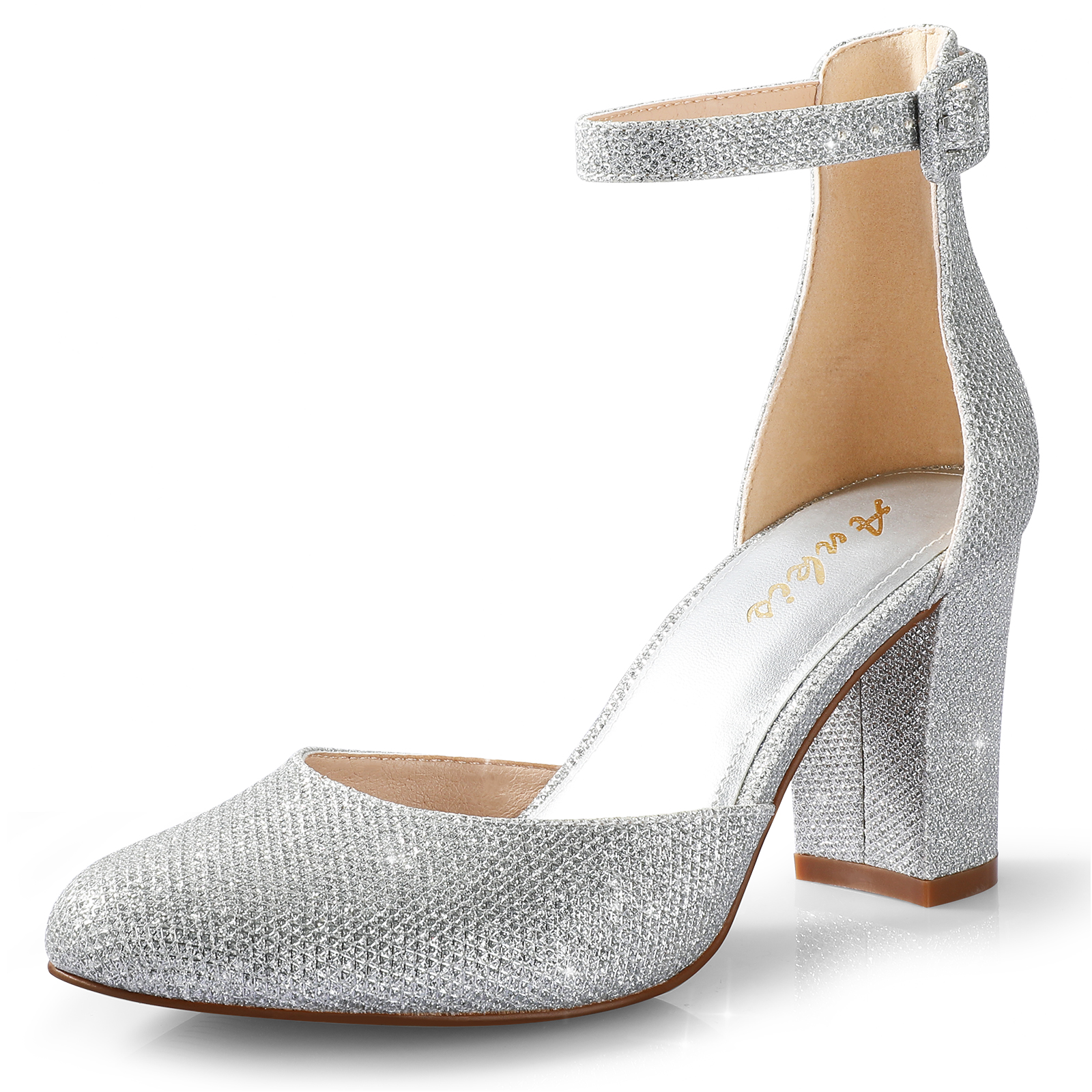 Ankis 3 Inch Closed Toe Heels for Women - Silver