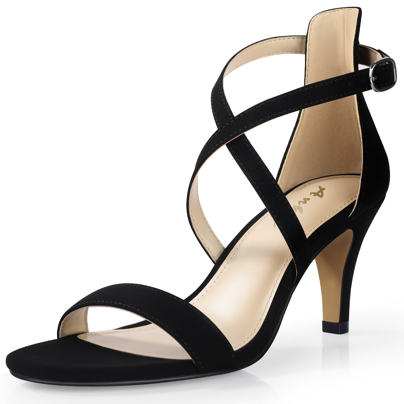 Cross Strappy Heels for Women Inch - Black