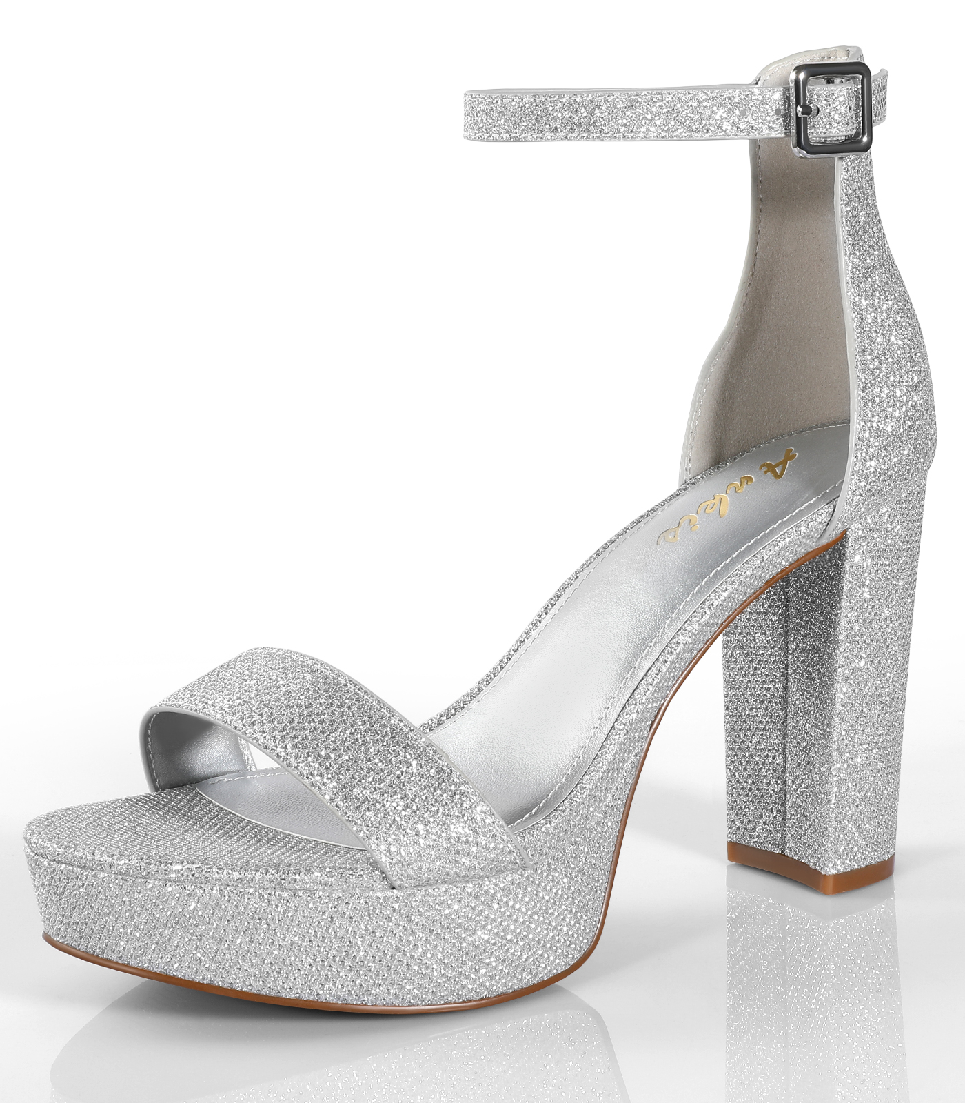 4 Inches Chunky Platform Heels Sandals-Silver