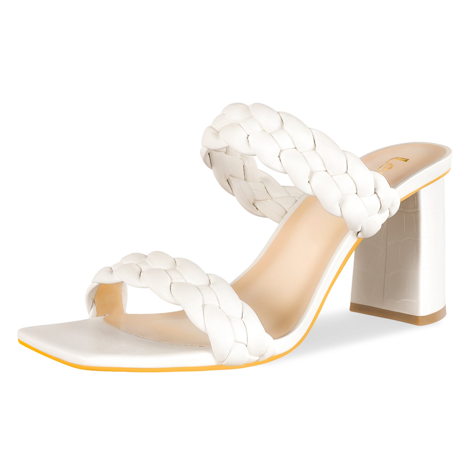 Leevar Braided Sandals for Women - 3 inches Woven Chunky Heels White