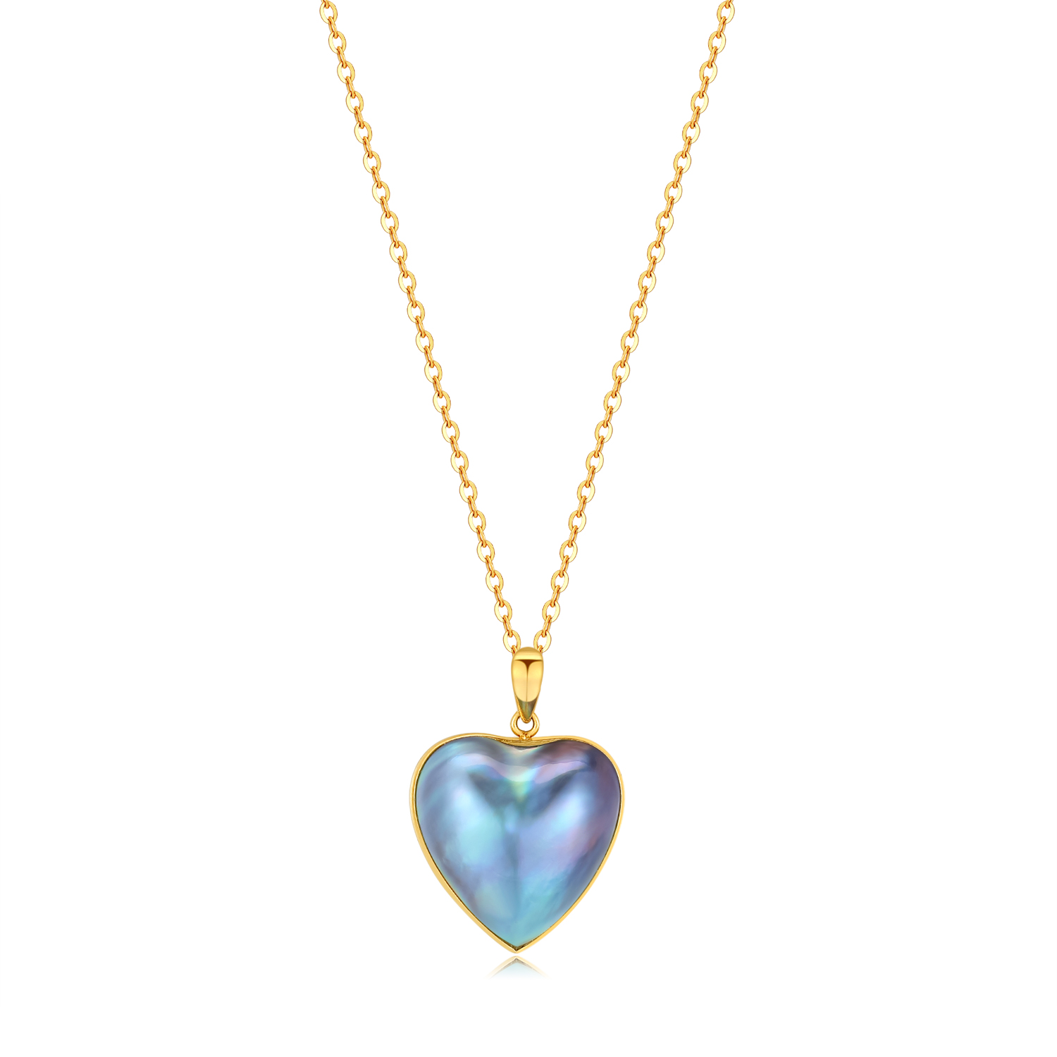 Genuine Natural Seawater Mabe Pearl,  Starry Blue Heart Shape Pearl Pendant with 18K Gold Necklace-Pearl&Hope