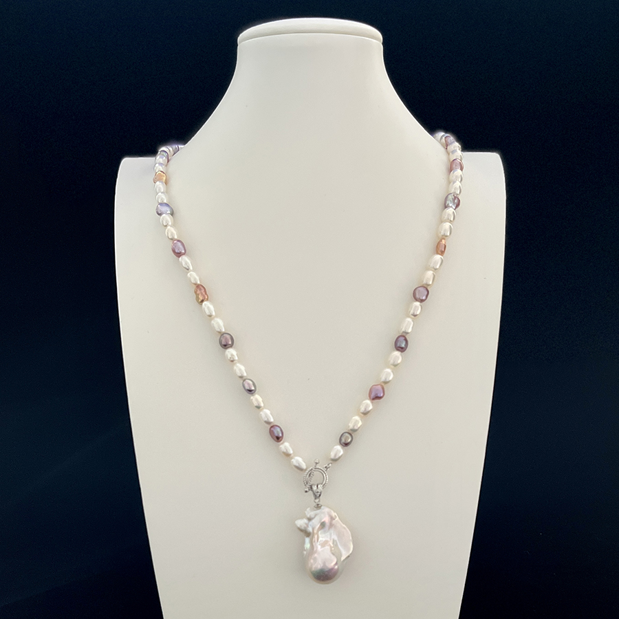 Long Pearl Necklace Multi-color Keshi Pearl and Oval Pearl Necklace ...