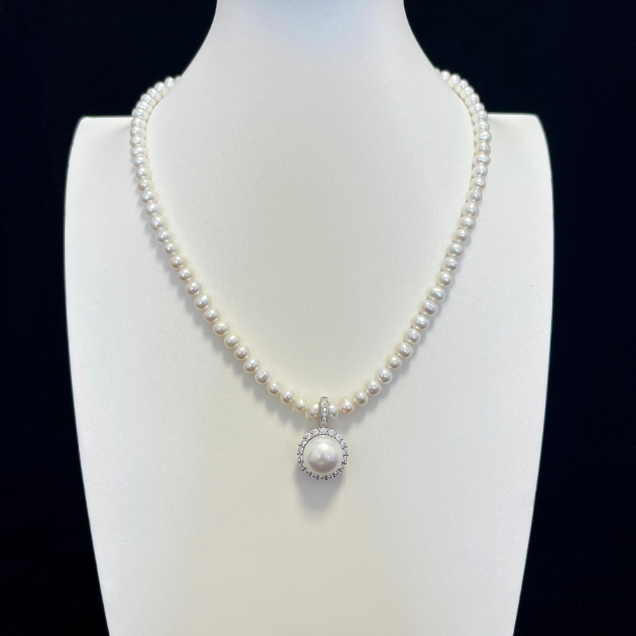 Freshwater Small Pearl Necklace With Big Round Pearl Pendant