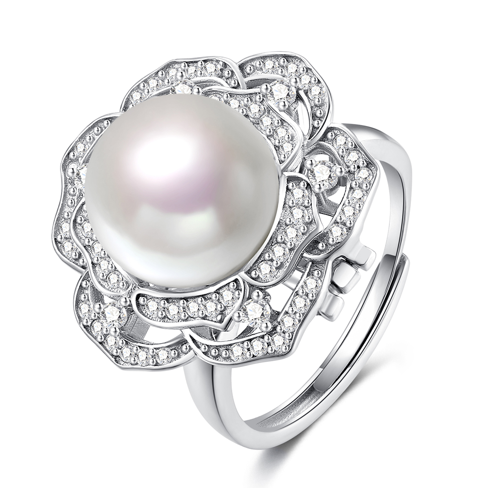 Dual Use White Pearl Ring and Pendant; Adjustable Statement Ring S925 Sterling Silver