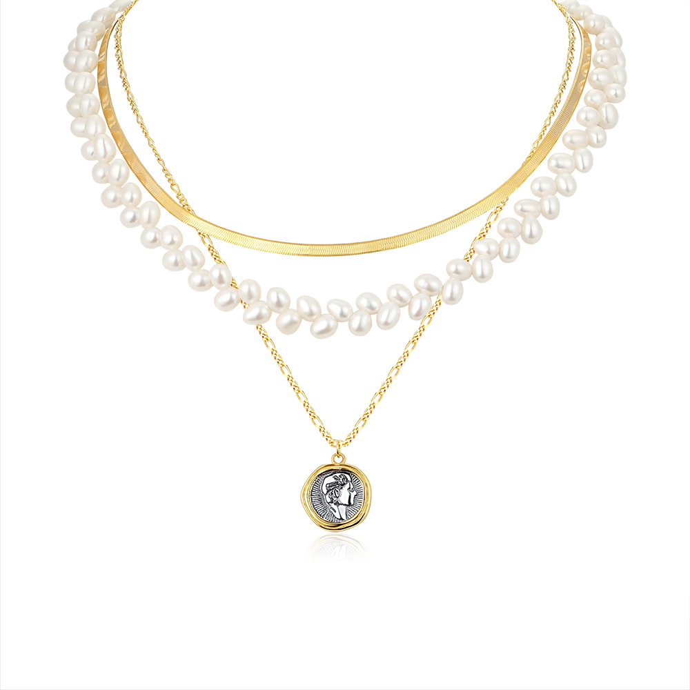 High Luster Freshwater Rice Pearls Layer Gold Vermeil Choker Necklace Set-Pearl&Hope