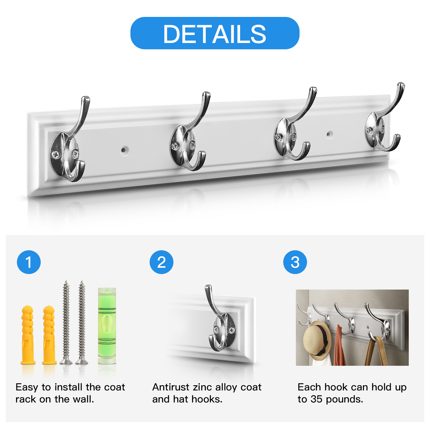 White MDF coat and hat with four hooks