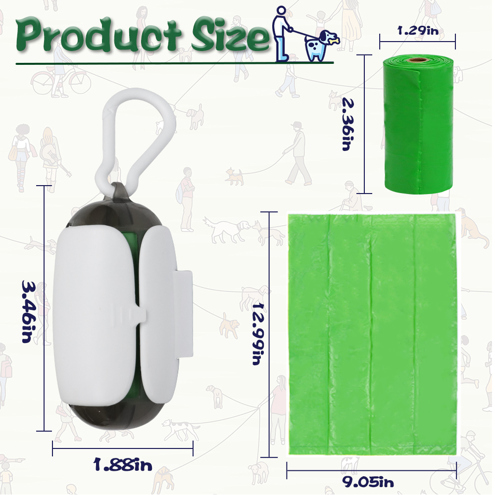 Dog Poop Waste Bag Holder Dispenser for Leashes with Hook and Leash Clip, Easy Tear