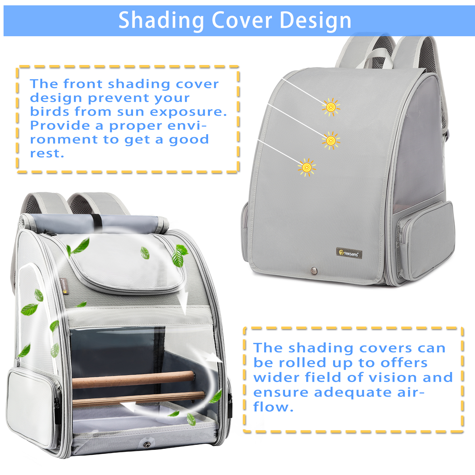 Bird Carrier Backpack for Travel Hiking (Gray)