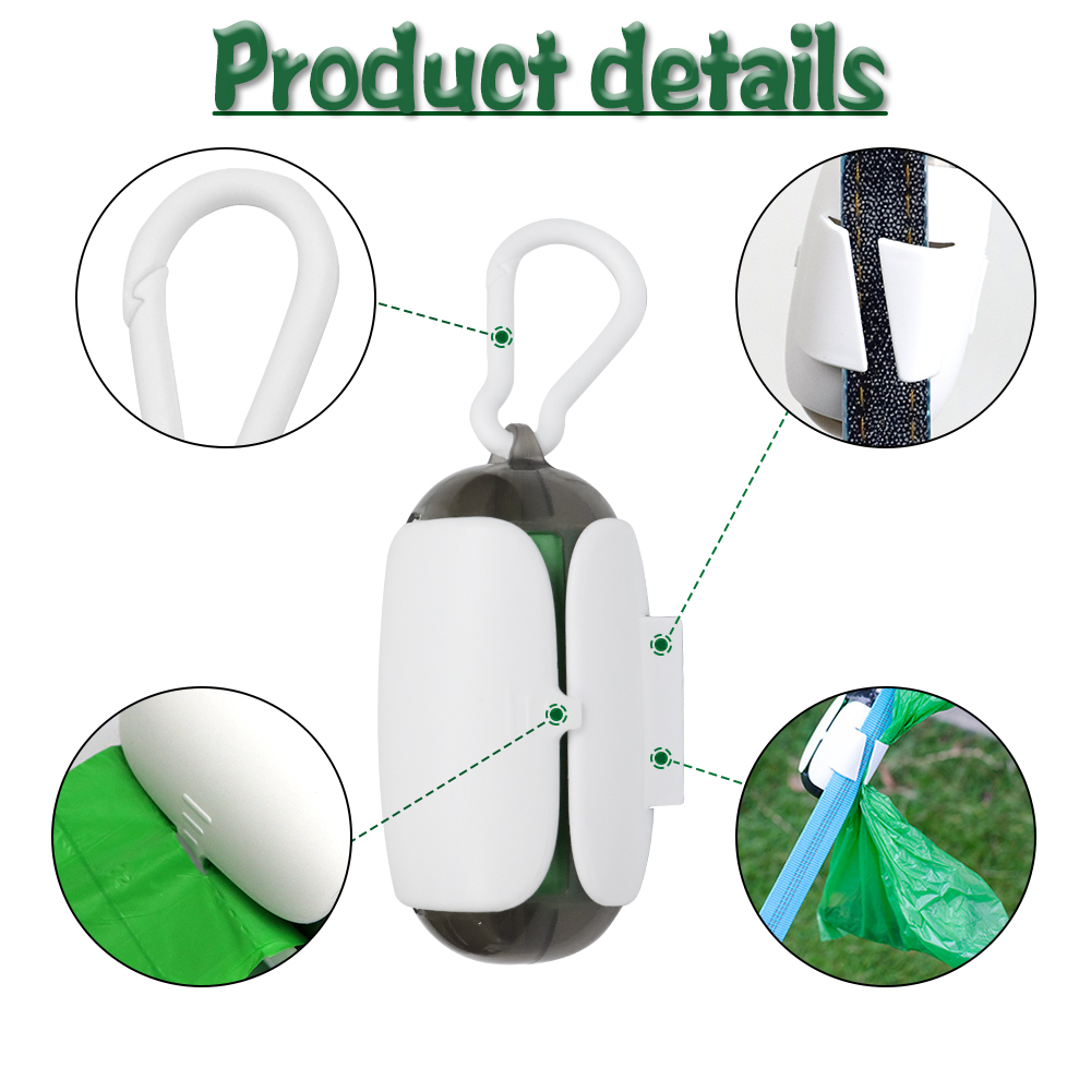 Dog Poop Waste Bag Holder Dispenser for Leashes with Hook and Leash Cl