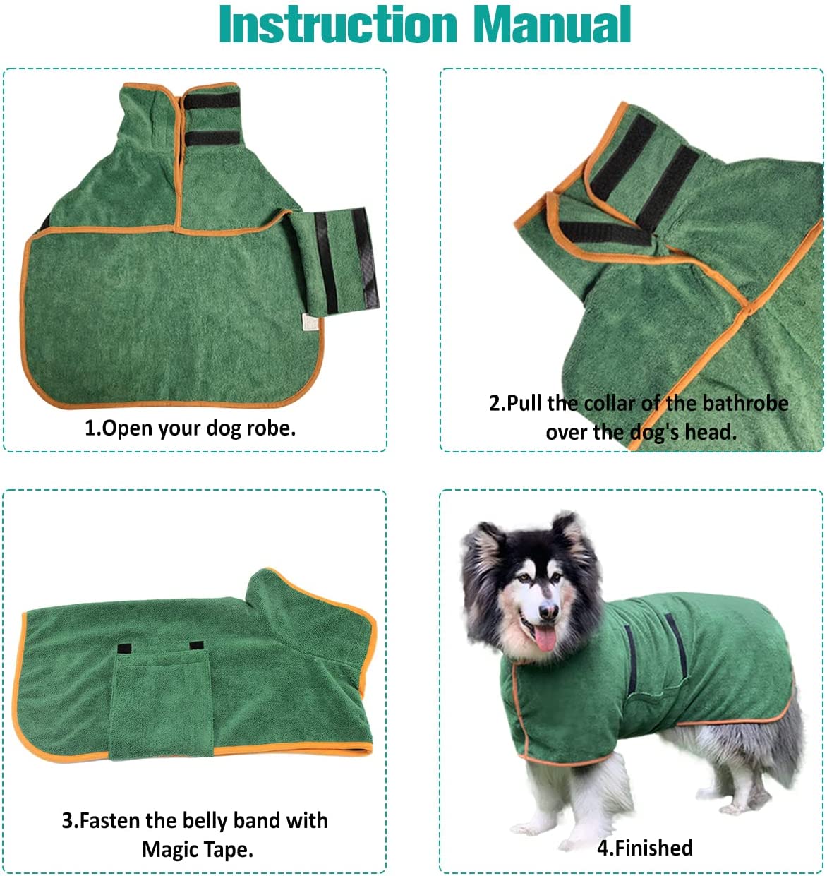 Dog Drying Coat Bathrobe Towel, Quick Drying Pet Towel for Bath & Beach Trips