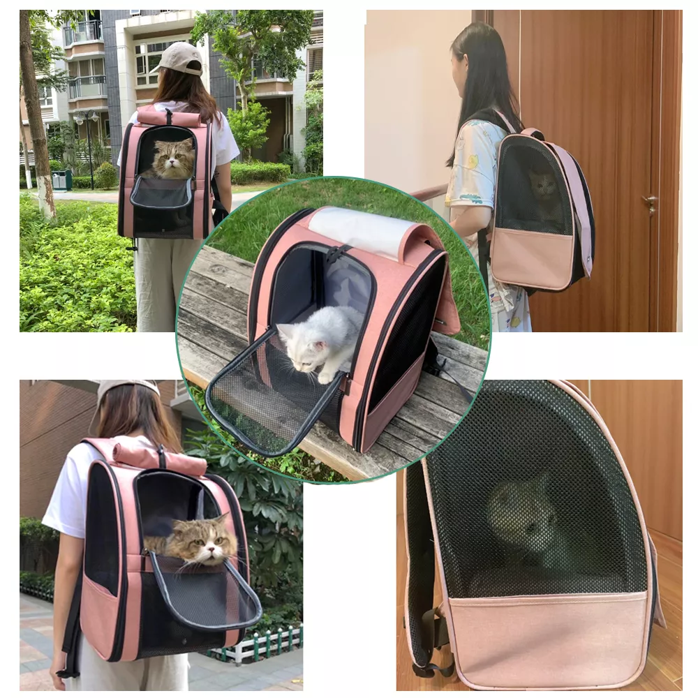 Pet Backpack Carrier with Roller Blind & Curtains (Black)