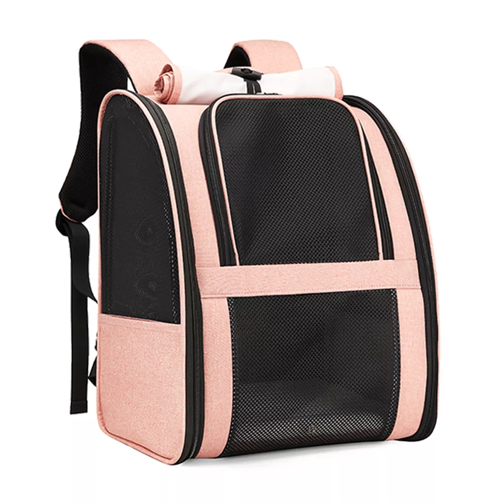 Pet Backpack Carrier with Roller Blind & Curtains (Black)
