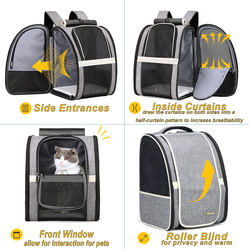 Pet Backpack Carrier with Roller Blind & Curtains (Black)