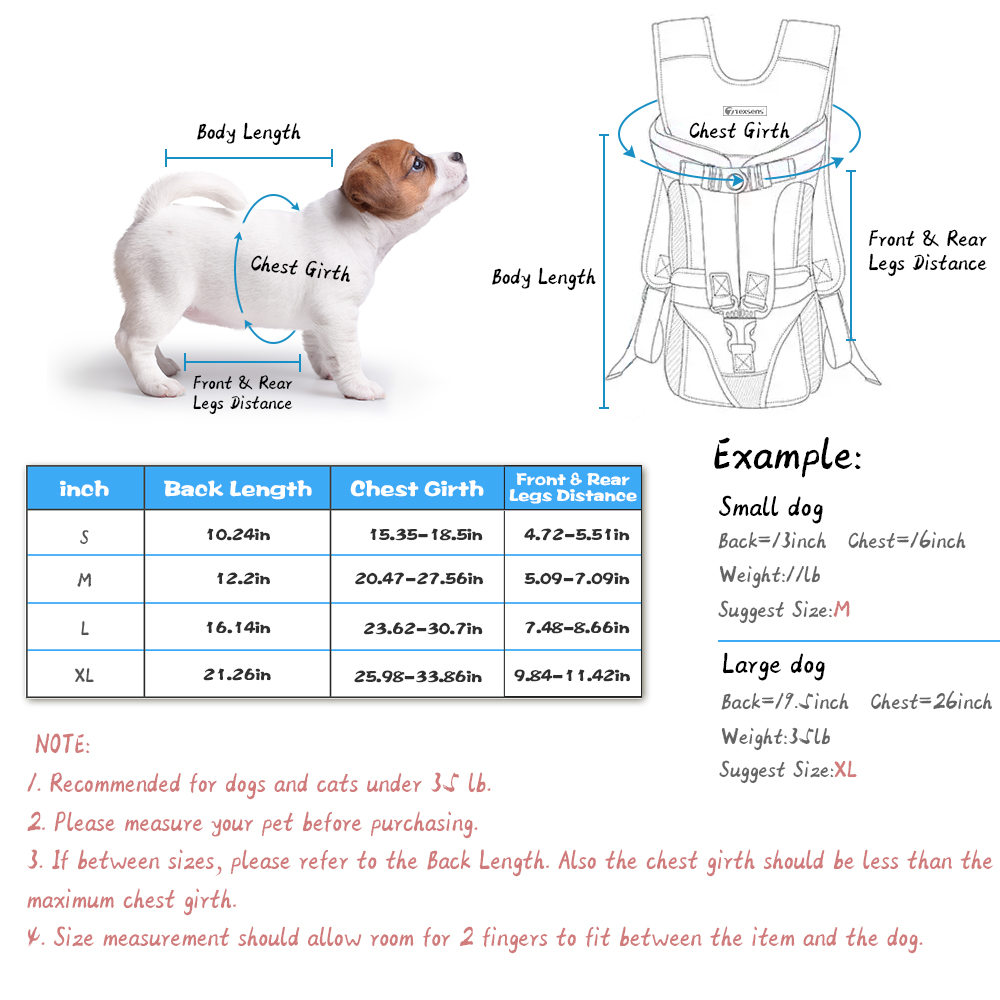 Dog Front Pack Carrier, Legs Out Dog Travel Bag