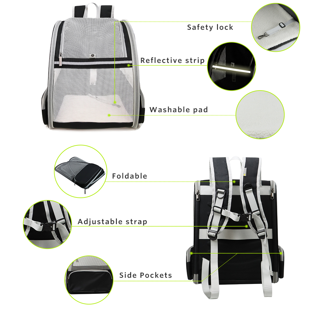 Super Breathable Cat Pet Backpack Carrier for Travel Hiking (PVC Mesh, Black)