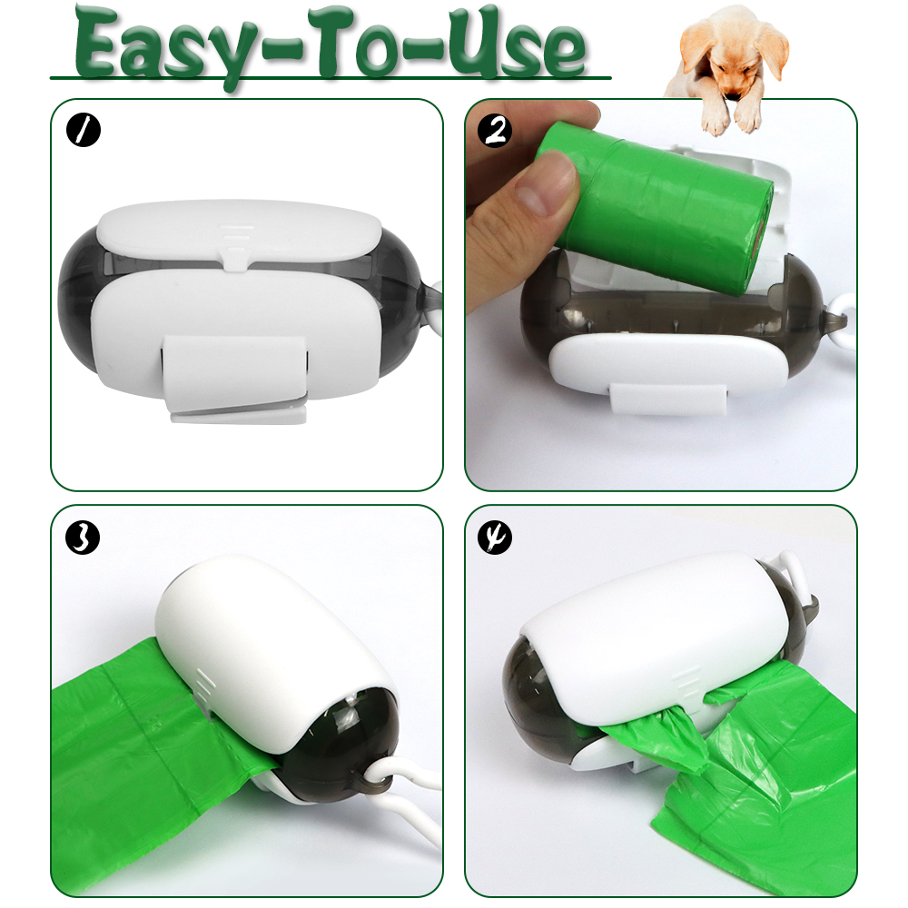 Dog Poop Waste Bag Holder Dispenser for Leashes with Hook and Leash Clip, Easy Tear