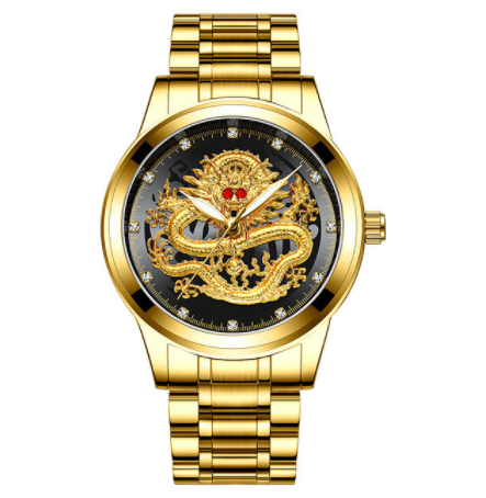 Luxury embossed golden dragon watch