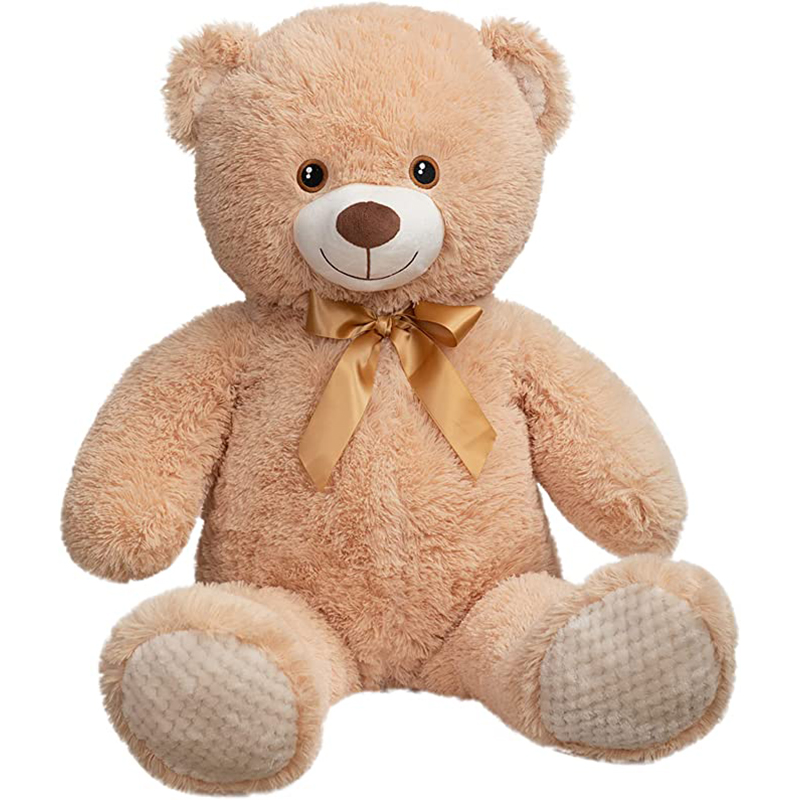 WENMOTDY Giant Teddy Bear Stuffed Animal Huge Teddy Bear Plush with Ribbon Cuddly Toy Gift for Kids Girlfriend, Tan, 39’’
