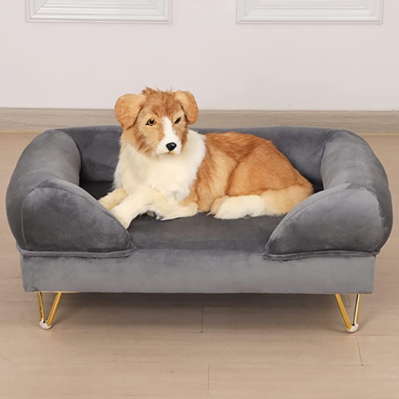 Hollypet Pet Furniture Pet Bed Sofa Velvet Couch with Metal Foot for Small Medium Dog Cat, Pet Snuggle Furniture, Gray