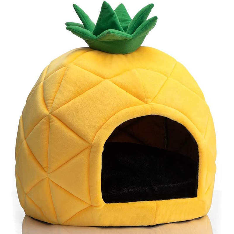 Hollypet Cozy Pet Bed, Warm Cave Nest Sleeping Bed Pineapple Shape Puppy House for Cats, Yellow