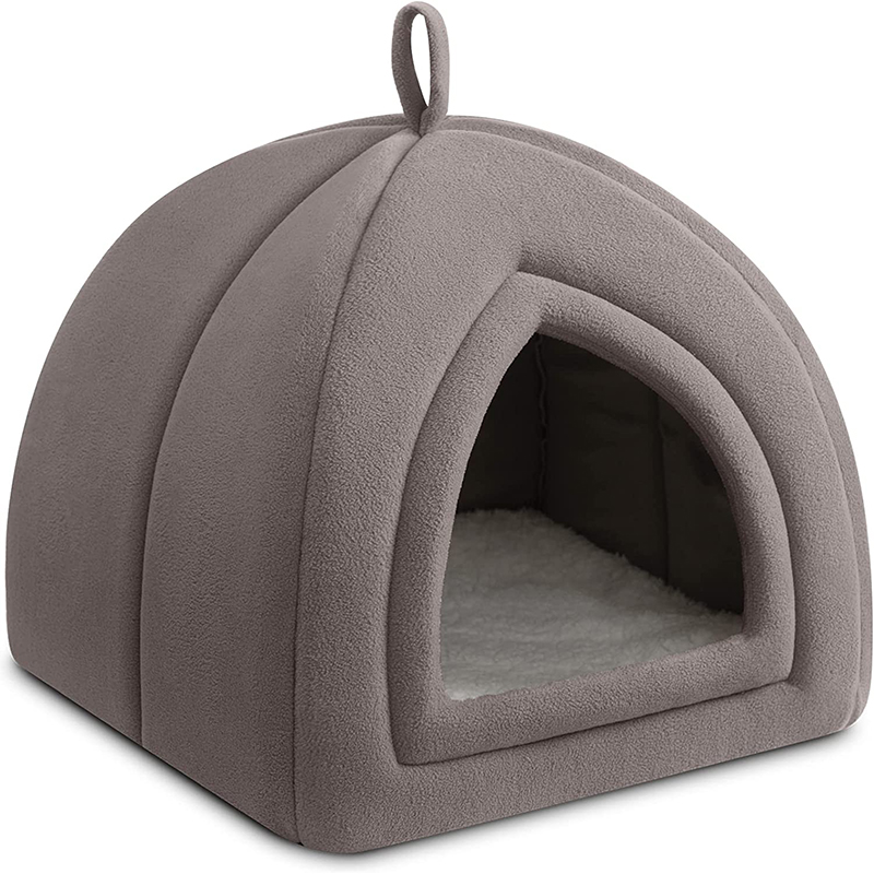 Hollypet Pet Bed, Self-Warming Cat Tent Cave for Kittens and Small Dogs, 15 x 15 x 15 inches Triangle Cat House Hut with Washable Cushion for Indoor Outdoor, Dark Gray