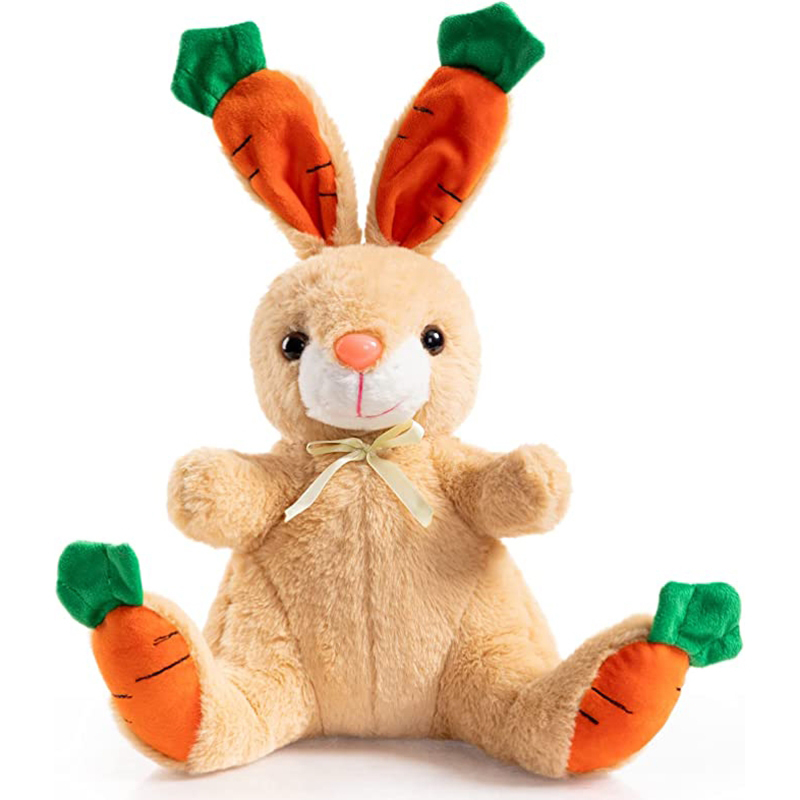 WENMOTDY Plush Bunny Stuffed Animal Cute Carrot Rabbit Plush Easter Gift for Kids 15 inch Tan