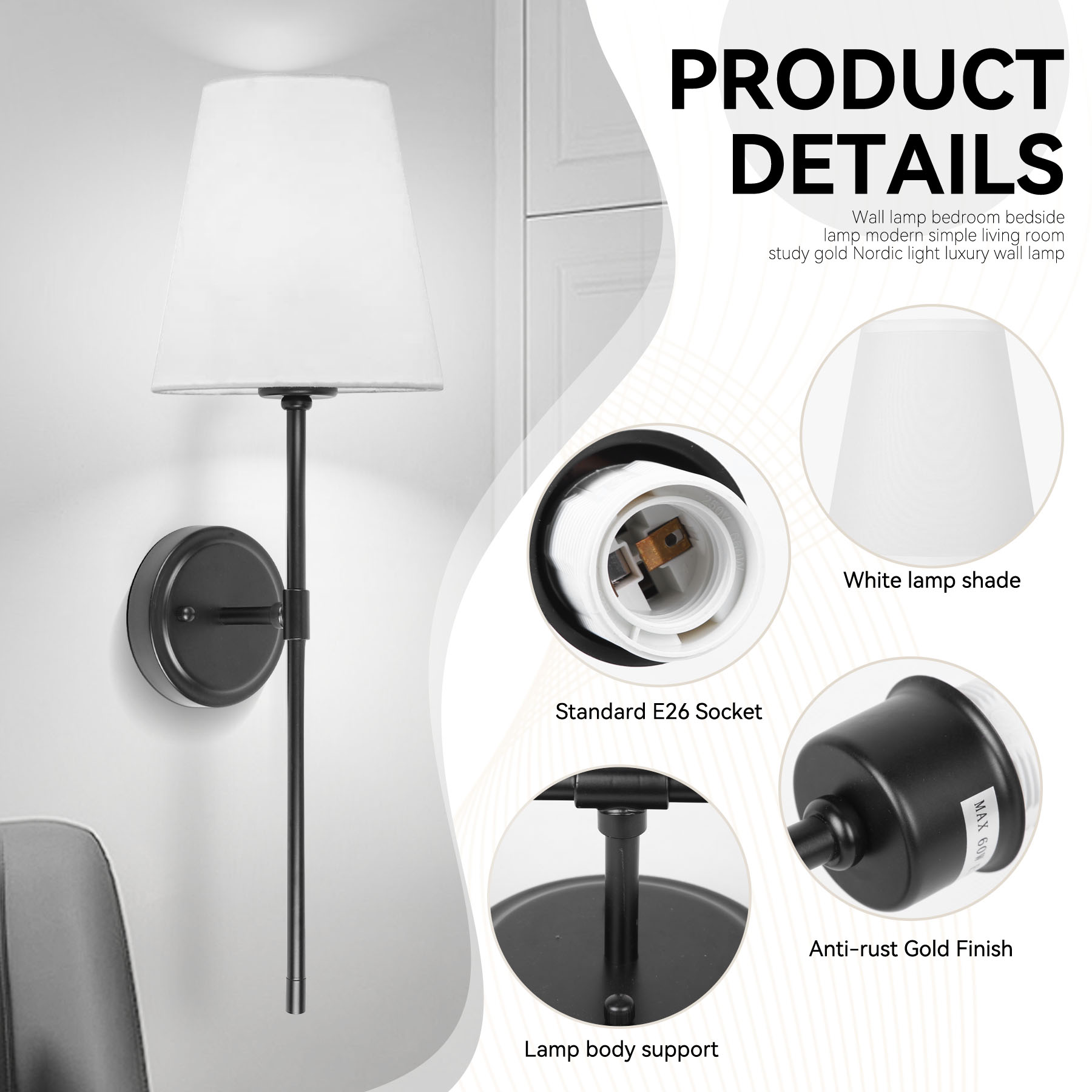 CANMAIJIA Retro Umbrella style 60w LED wall light E26 