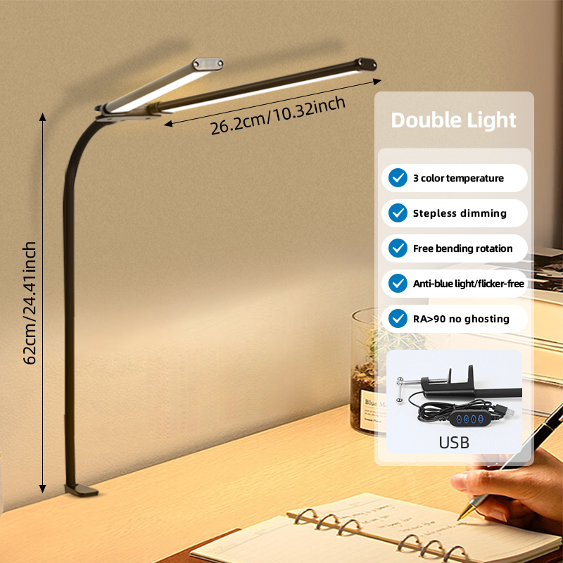 CANMEIJIA table lamp double-head folding USB interface three-color dimmer-CANMEILIGHTS