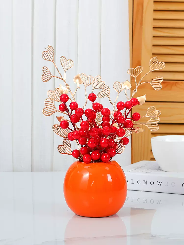单规格，无主图-----红果发财果仿真花假花摆设客厅餐桌花摆花冬青果家居装饰花束摆件
