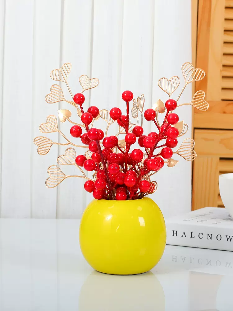 单规格，无主图-----红果发财果仿真花假花摆设客厅餐桌花摆花冬青果家居装饰花束摆件