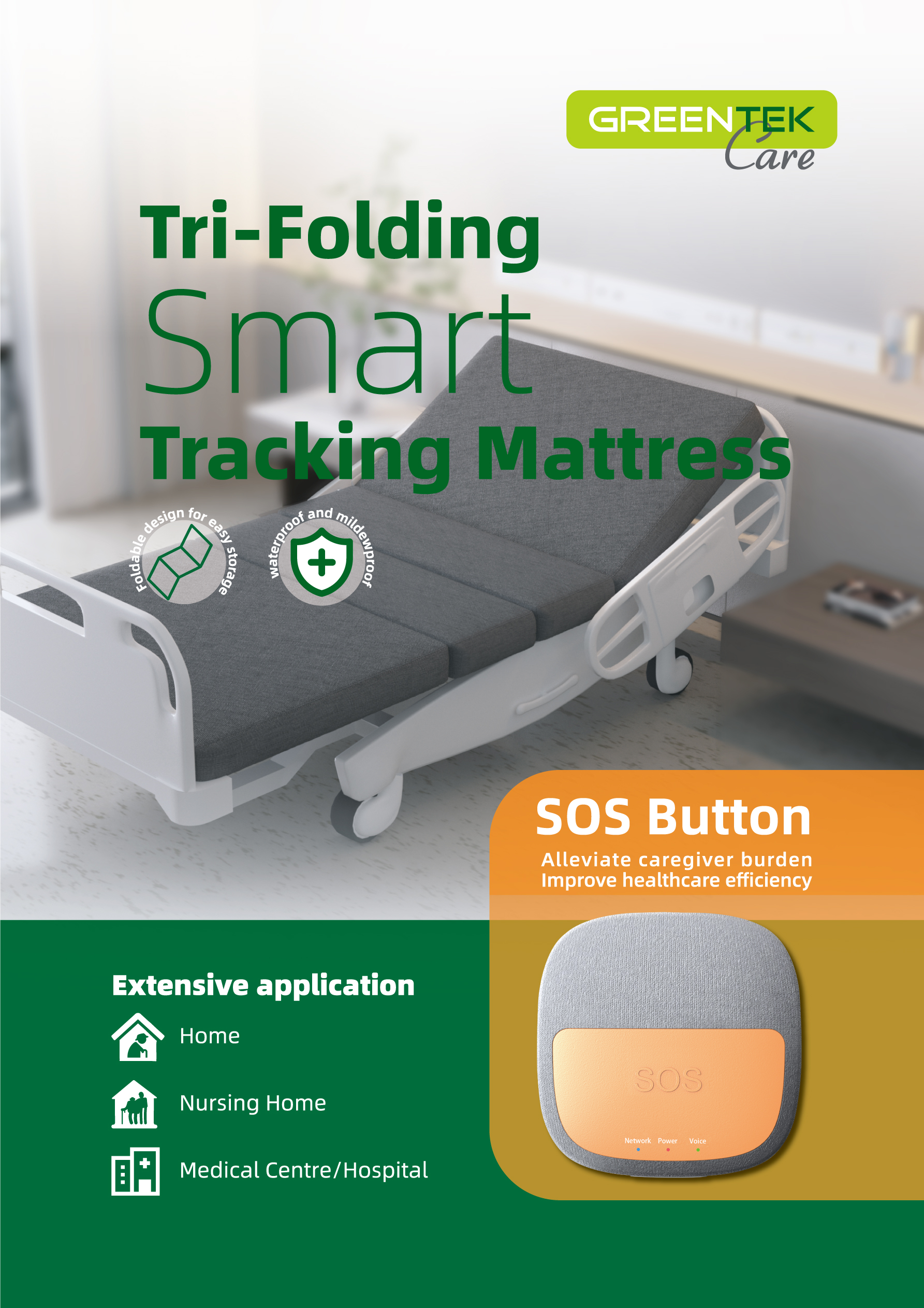 Trifolding Tracking Mattress with VoiceActivated SOS Button