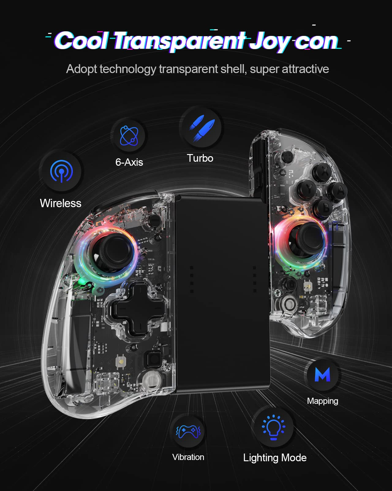 DOYOKY Wireless RGB Joycon Controller for Switch/Switch OLED-Transparent Discovery-DOYOKY