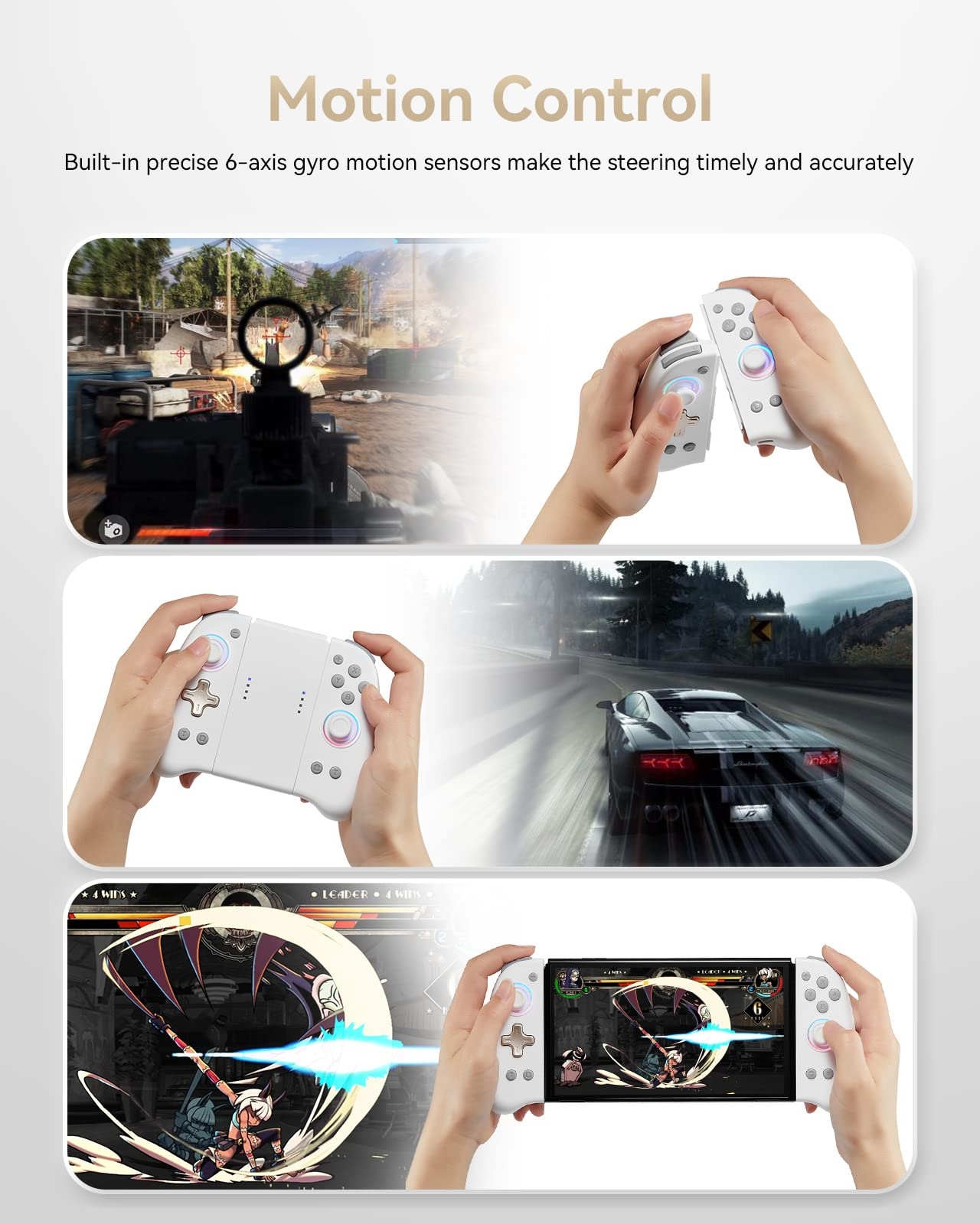 DOYOKY Wireless RGB Joycon Slim Controller for Switch/Switch OLED-White&Gray-DOYOKY