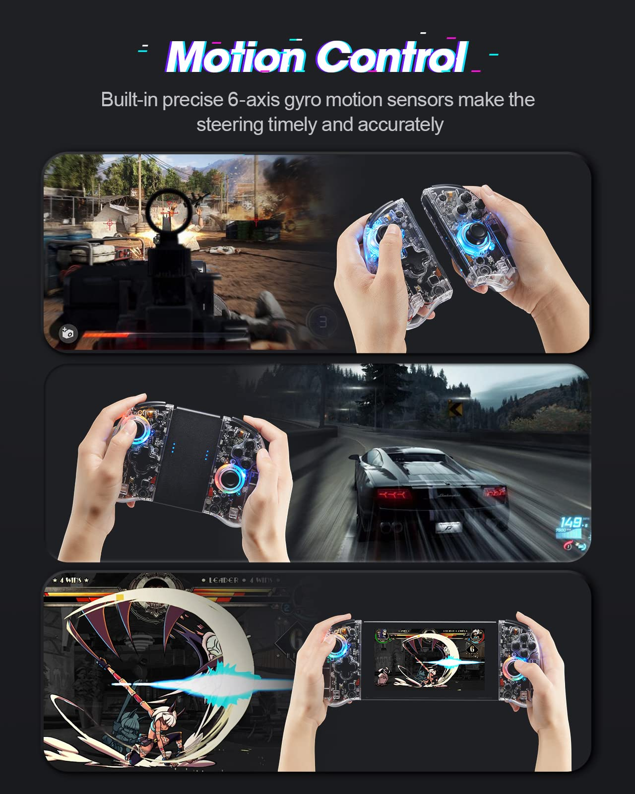 DOYOKY Wireless RGB Joycon Controller for Switch/Switch OLED-Transparent Discovery-DOYOKY